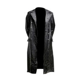 Men's Military Officer Black Leather Long Trench Coat